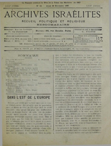 Archives israélites de France. Vol.68 N°52 (26 déc. 1907)